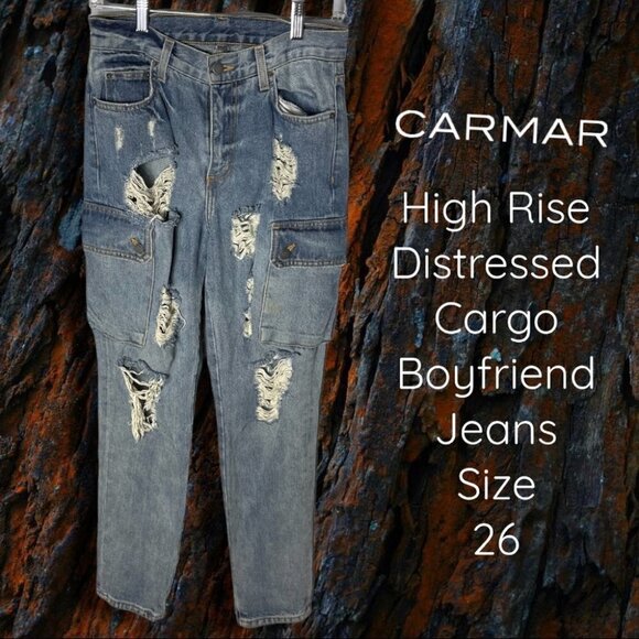 CARMAR High Rise Cargo Jeans Size 26 - Picture 1 of 16